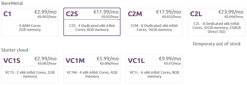 First experience with Scaleway cloud servers